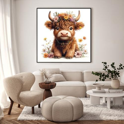 GEEHEIY Framed Paint by Numbers Kit for Adults, Highland Cow, 10 x 10 Inch - Image 2