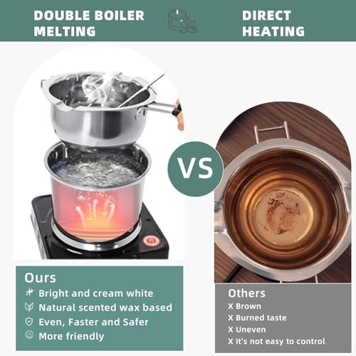 Hehinton Double Boiler Wax Melter 1200ML/40.6OZ, Candle Making Kit Supplies for Adults Beginners, DIY Kit with 1000W Electric Hot Plate, Wick Trimmer, Hot Air Gun, Thermometer, Wick Stickers - Image 4