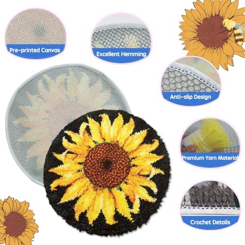 MIAOLLUN Hummingbird Flower Latch Hook Kits for Adults Beginner, DIY Bird Pre-Printed Canvas Rug Cushion Making Craft Embroidery Crochet Yarn Kit 52X38cm - Image 2