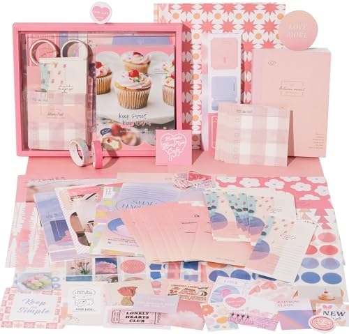 JOYCHOIC 348 Pcs Pink Scrapbook Supplies Kit, Dessert Junk Journal, Scrapbooking and Journaling Materials, Large Aesthetic Collection for Women, Stationery Arts Craft, Adults Daily by JOYCHOIC