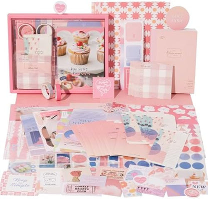 JOYCHOIC 348 Pcs Pink Scrapbook Supplies Kit, Dessert Junk Journal, Scrapbooking and Journaling Materials, Large Aesthetic Collection for Women, Stationery Arts Craft, Adults Daily by JOYCHOIC