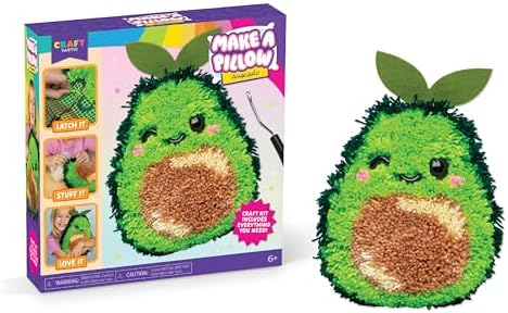 LatchKits Avocado Pillow - Latch Hook Kits for Kids, Arts and Crafts, Yarn Art, Kids Crafts, Toys for Girls, Birthday Gift for Girls, Easy to Follow Pattern, Hook Included, Craft Kits, Ages 6+ by LatchKits