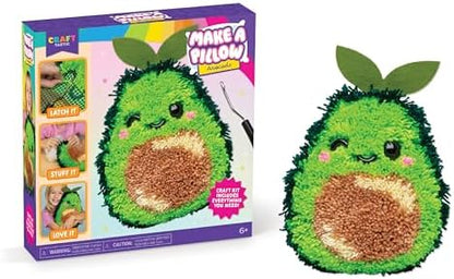 LatchKits Avocado Pillow - Latch Hook Kits for Kids, Arts and Crafts, Yarn Art, Kids Crafts, Toys for Girls, Birthday Gift for Girls, Easy to Follow Pattern, Hook Included, Craft Kits, Ages 6+ by LatchKits