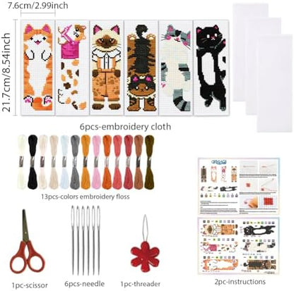 ORIGACH 6 Set Vivid Cute Cat Cross Stitch Bookmark Kit for Beginner - Image 2