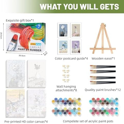 4 Pack Framed Paint by Numbers Kit for Adults Beginner with Wooden Easel, Flowers Vase Easy Paint by Numbers with Frame, DIY Adult Paint by Numbers Kits on Canvas Framed for Home Decor Gift 8x12 Inch - Image 4