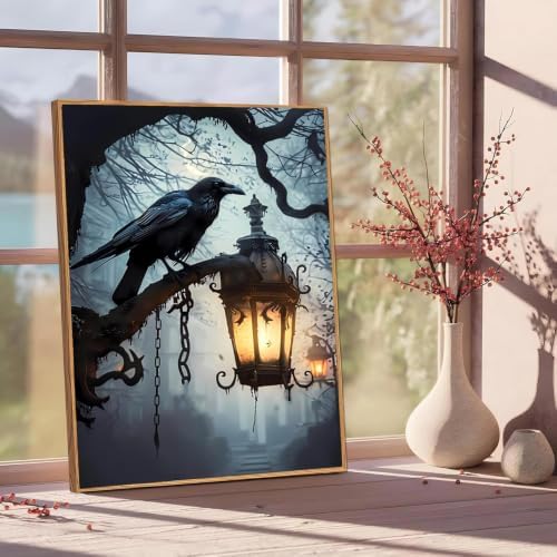 Gothic Crow Paint by Numbers Kit for Adults Framed Canvas Frameworkless - Image 2