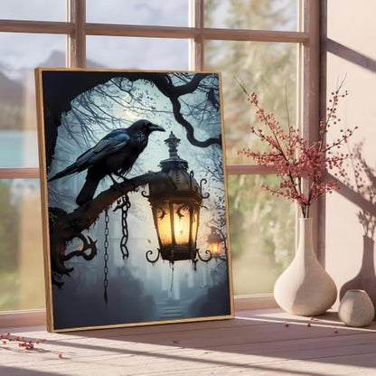 Gothic Crow Paint by Numbers Kit for Adults Framed Canvas Frameworkless - Image 2
