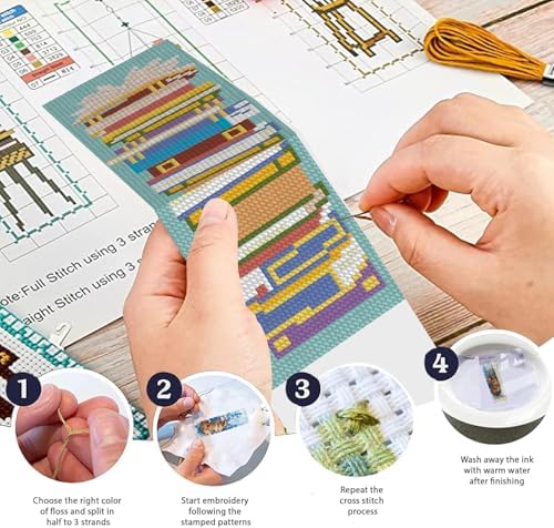 KYOQFVN Bookshelf Cross Stitch Bookmarks for Adults Beginners - 14CT Crossstitch Bookmark Kit - Counted Cross Stitch Bookmarks with Instruction for Book Lovers Reader Writers 6×20cm - Image 3