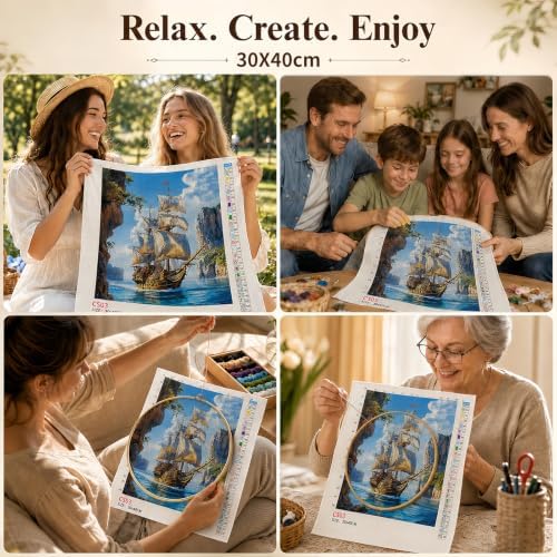 Sailing Ship at Sea Stamped Cross Stitch Kits for Beginner 12x16 Inch - Image 7