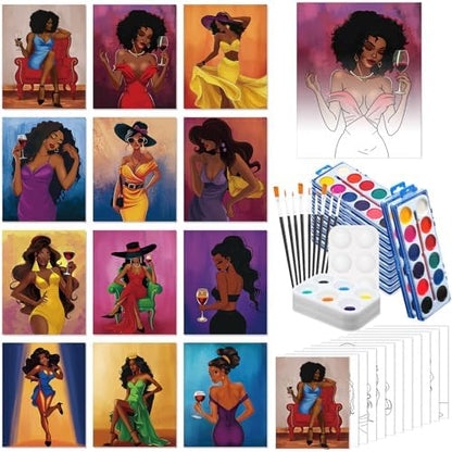 Ctosree 12 Sets Pre Drawn Canvas Kit for Painting,Gorgeous Lady,8 x 10 in by Ctosree