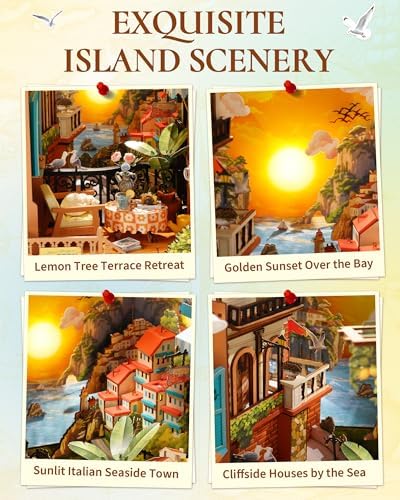 Rolife DIY Book Nook Kit Sunset Isle, 3D Puzzles Coastal Sunset Theme Miniature House Kit, Lemon Tree & Seaside View Decor for Bookshelf, Creative Gift for Adults - Image 3