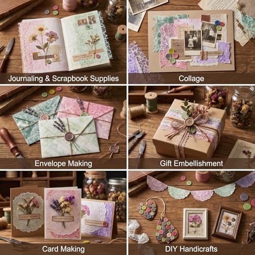 JJUNW 93 Pcs Textured Scrapbook Paper And Mesh Fabric Assorted Set, 78 Sheets Mixed Media Papers With 15 Buttons, 3.9 X 5.5 Inches Textured Paper For Crafts, Scrapbooking, Journaling, Card Making - Image 5