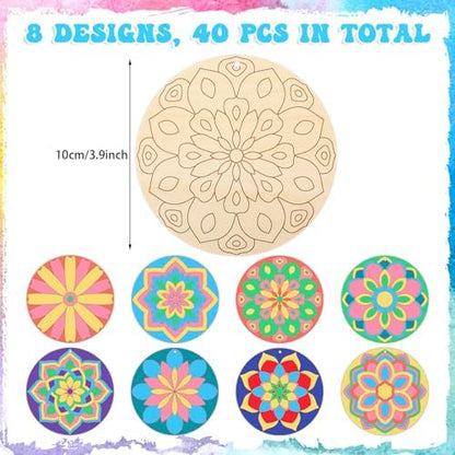 Blosssound 40 Pcs Unfinished Wood Mandala to Paint, Stylish - Image 2