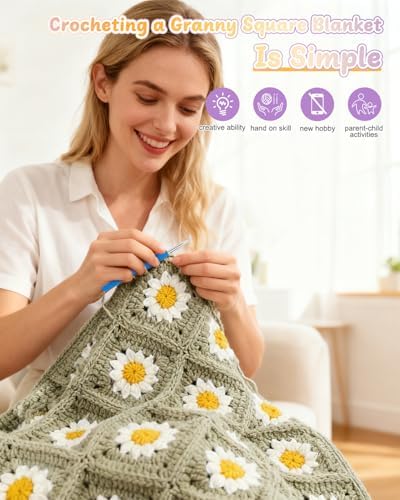 Coopay Crochet Kit for Beginners, Granny Square Crochet Blanket Kit, Camel - Image 6