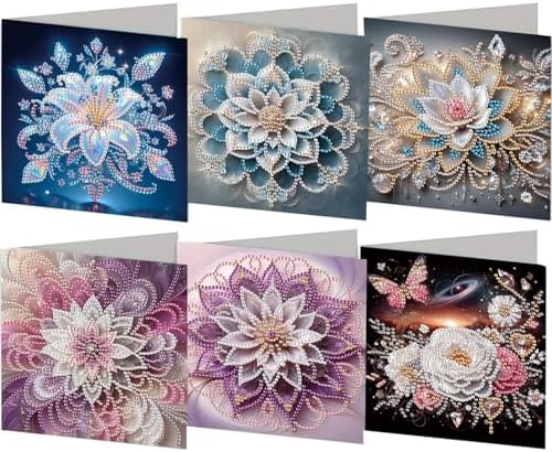 6 Pcs Diamond Painting Greeting Cards Kit Mandala Lily Lotus Flower with Envelopes, 5D DIY Special Shaped Rhinestone Art Card Making Kits for Adults, Holiday Blessing Postcards, Creative Craft Gifts by Unknown