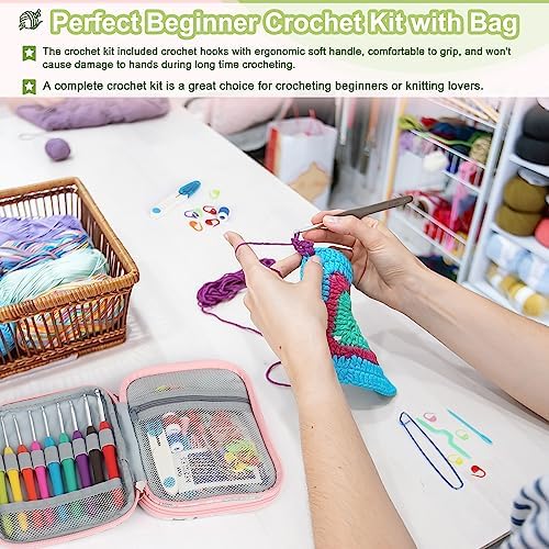 Katech Crochet Hooks Set with Case, 73-Piece Crochet Hooks Kit Knitting Accessories Ergonomic Aluminum Alloy Crochet Hook Colorful Crochet Needles for Making Socks, Gloves, Bag, Hat, Sweaters - Image 3