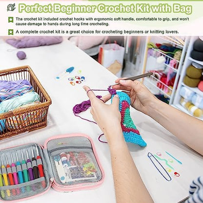 Katech Crochet Hooks Set with Case, 73-Piece Crochet Hooks Kit Knitting Accessories Ergonomic Aluminum Alloy Crochet Hook Colorful Crochet Needles for Making Socks, Gloves, Bag, Hat, Sweaters - Image 3