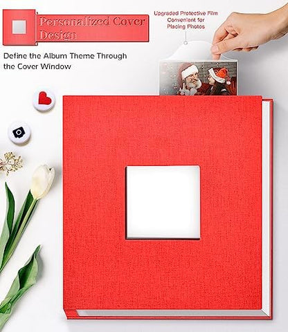 Artfeel Photo Album Self Adhesive Scrapbook Album for 3x5 4x6 5x7 8x10 Pictures,120 Pages Linen Cover with Display Window DIY Photo Book,Ideal Gifts for Family Travel Wedding Baby - Image 2