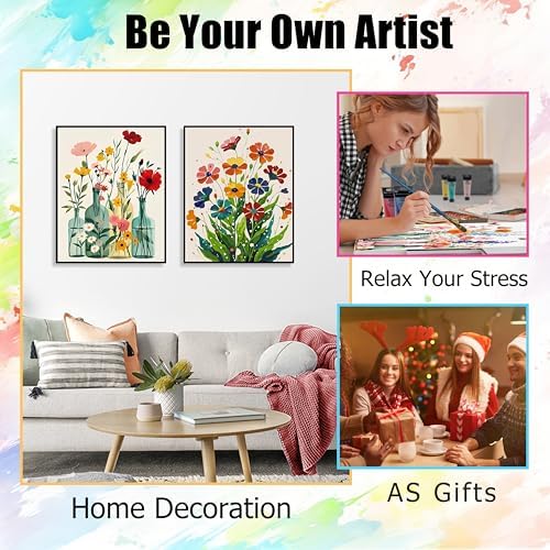 Yunruily 3 Pack Flowers Adult Paint by Numbers - Paint by Number kit for Adults,Flowers Paint by Number Adult for Gifts Home Wall Decor 12x16inch - Image 5