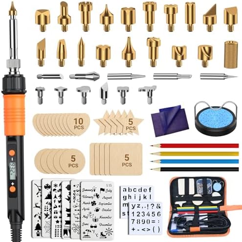 Wood Burning Kit with Digital LCD Display, 100W Fast Heating Pyrography Tool Set, Adjustable 392–932°F Temperature, 29 Tips, Stencils, Colored Pencils & Wood Pieces for Beginners and Professionals by FindtheToolsYouWant