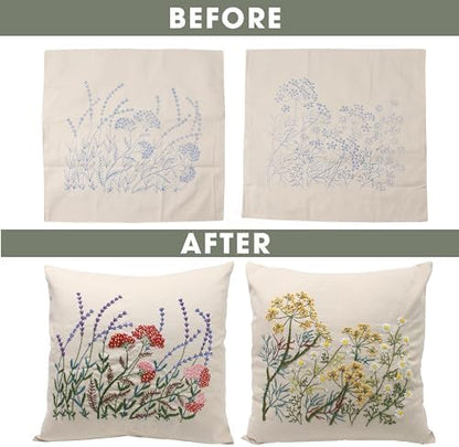 2 Set of Embroidery Pillow Kit Including Pillowcase Cover Cushion Case with Large Drawings and Zipper, Threads, Needles & Instruction Kits for Lace Crewel Craft, No Pillow Core (Lavender) - Image 3