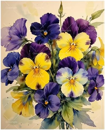 Floral Paint by Numbers Kit for Adults - DIY Purple and Yellow Pansies Painting on Canvas, Acrylic Paint Set, Suitable for Beginners, Art for Home Decoration or Gifts(8X12IN Framed) by Unknown