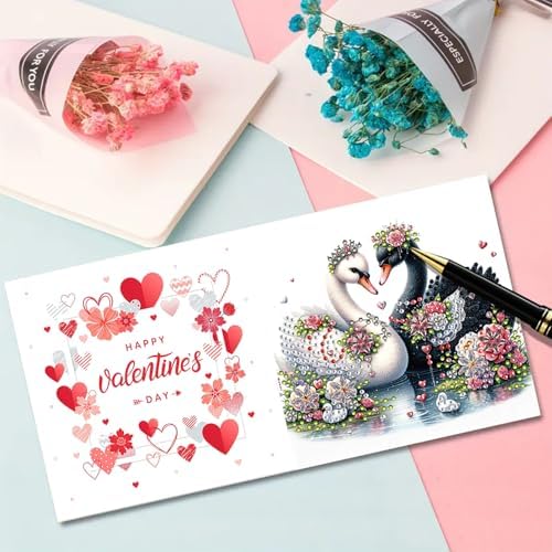 DIY Diamond Greeting Cards Set, 5D DIY Diamond Art Painting Festival Style Greeting Card, DIY Christmas Card Making Kits for Family Friends Handmade Gift-#16-6PC Swan Couple - Image 5