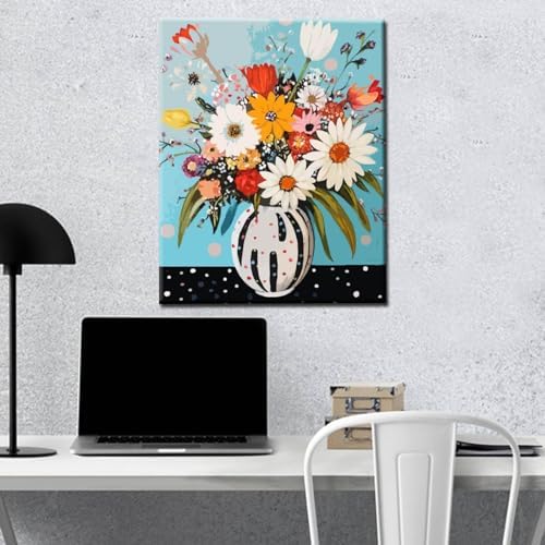 Abstract Flowers in Vase Oil Painting Paint by Number Kits 16 x 20 inch Canvas Colorful Flowers DIY Oil Painting for Kids Students Adults Beginner with Brushes and Acrylic Pigment (without Frame) - Image 3