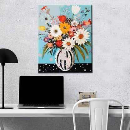 Abstract Flowers in Vase Oil Painting Paint by Number Kits 16 x 20 inch Canvas Colorful Flowers DIY Oil Painting for Kids Students Adults Beginner with Brushes and Acrylic Pigment (without Frame) - Image 3