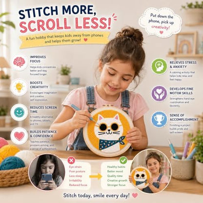 CELCRAFTIQUE Punch Needle Kits for Adults Beginner, Tool with Punch Needle Fabric, Hoops, Yarns and Sewing Needles (Lemon Cat) - Image 6