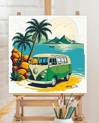 TOCARE Framed Paint by Numbers Kit for Adults Beginner & Kids Ages 8-12,Palm Tree Bus Paint by Number Framed,Simple Oil Paint by Number Kits on Canvas Framed Bus(10x10 Inch, Without Easel) - Image 5