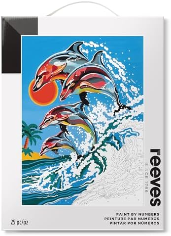 Reeves Paint by Numbers Kit for Adults – Playful Dolphins– Packed with Canvas Board, Brushes and Paint - Suitable for Beginners, Leisure and Recreational Users by Reeves