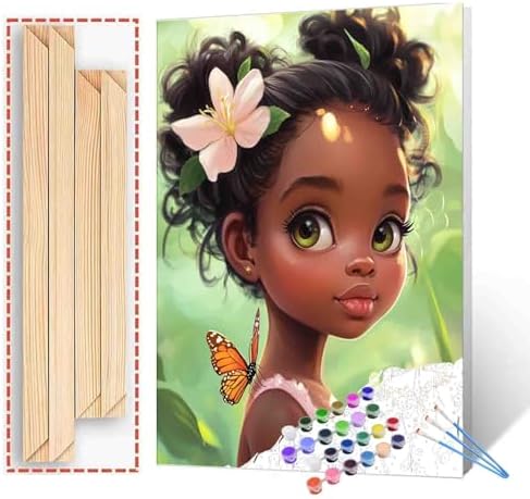 DIY Paint by Numbers for Adults Cute Liitle Girl Painting Acrylic Paint African American Girl DIY Digital Oil Painting Kits Black History Canvas Wall Art Living Room Decor 16x20 Inch（DlY Frame ） by TUMOVO