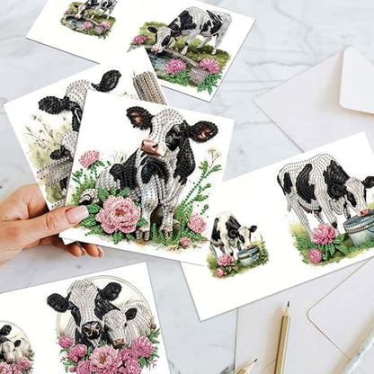 antor 6 Pack DIY Diamond Art Greeting Cards with Envelopes, Special Shaped Rhinestone Diamond Painting Card Kit, Cute Cow Animal Design for Adults Birthday Thank You Greeting - Image 7