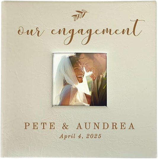 Personalized Engagement Photo Album, Holds 200 4" x 6" Photos, Engraved Our Engagement Leatherette Picture Album, Engagement Gifts For Couples