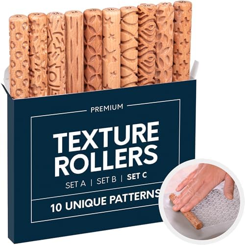 Byllstore Clay Texture Rollers | 10-Pack | 5 in x 0.65 in | Premium Wooden Pottery Tools | Set C by BYLLSTORE