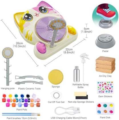 Roaxkois Pottery Wheel for Kids – Complete DIY Arts & Crafts Painting Kit with Air Dry Clay, Paints, Tools, Apron & Stickers – Creative Gift for Girls & Boys Ages 6 7 8 9 10 11 12+ - Image 3
