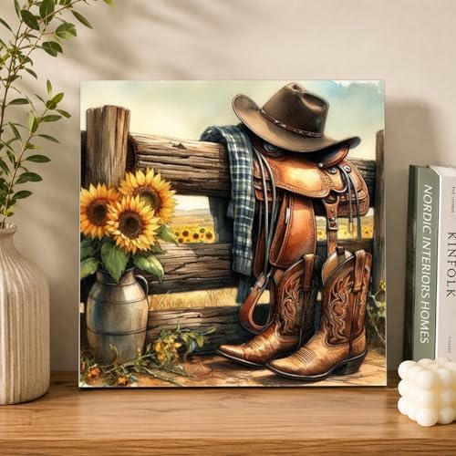 AUKELHJ Framed Paint by Numbers Kit for Adults, Boot;Sunflower, 10x10 inch - Image 2