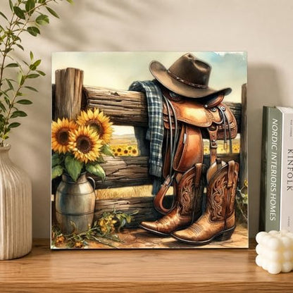 AUKELHJ Framed Paint by Numbers Kit for Adults, Boot;Sunflower, 10x10 inch - Image 2