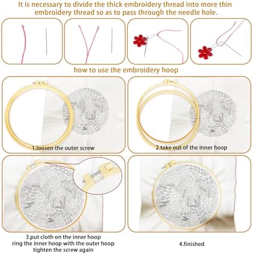 BEUNITONE 4 Set Covered Flower Embroidery Kit for Beginners 7.9"x7.9" - Image 3