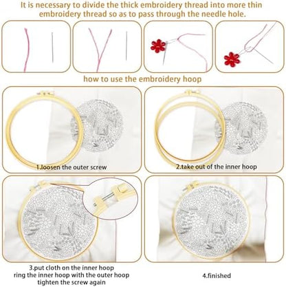 BEUNITONE 4 Set Covered Flower Embroidery Kit for Beginners 7.9"x7.9" - Image 3