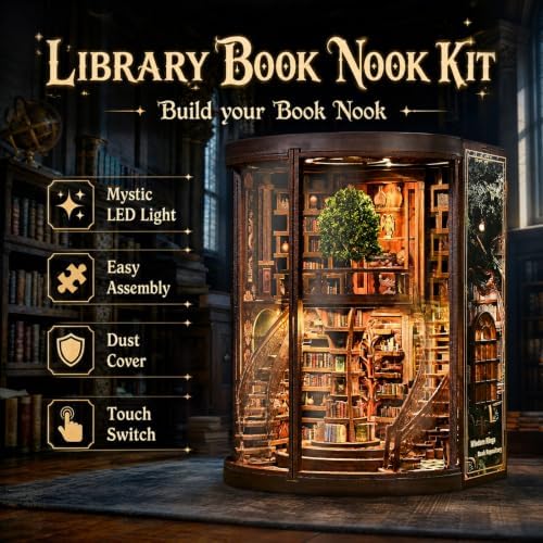 Book Nook Kit for Bookshelf —Tree of Wisdom Library 3D Wooden Puzzle, DIY Miniature Dollhouse with LED Lights, Fantasy Book Shelf Insert Decor (Tree of Wisdom Library) - Image 6