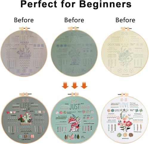 FEIYUENO 3 Sets Just-Love-Life Plant Beginner Embroidery Kit for Adults - Image 3
