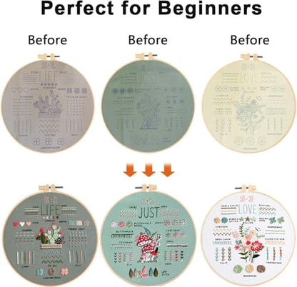 FEIYUENO 3 Sets Just-Love-Life Plant Beginner Embroidery Kit for Adults - Image 3