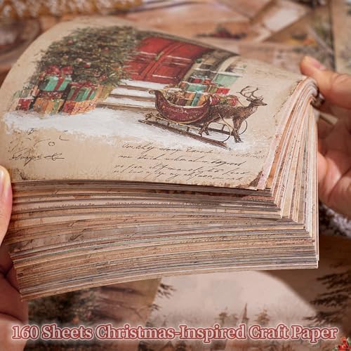 icceemee 160 sheets of Christmas scrapbook paper, Christmas theme journaling scrapbook supplies craft collage paper set, junk journal bullet journal poster room decor for card making decorative gifts - Image 4
