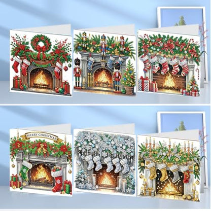 jinglinhh 6pcs Christmas Fireplace Nutcracker Diamond Art Painting Greeting Cards with Envelopes, DIY Card Making Kits for Adults, Diamond Art Postcards Christmas Cards Craft Gifts - Image 6