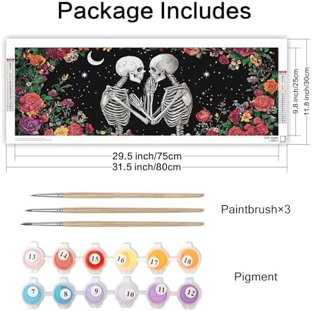 VAIIEYO Paint by Numbers Kit for Adults Skull, Couple Paint by Numbers, Large Size Painting Kit Canvas Drawing Paintwork for Beginner Arts Craft for Home Wall Decor 12x31 inch(Without Frame) - Image 4