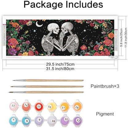 VAIIEYO Paint by Numbers Kit for Adults Skull, Couple Paint by Numbers, Large Size Painting Kit Canvas Drawing Paintwork for Beginner Arts Craft for Home Wall Decor 12x31 inch(Without Frame) - Image 4