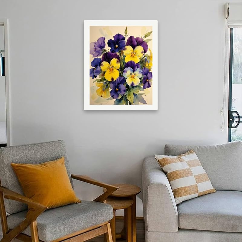 Floral Paint by Numbers Kit for Adults - DIY Purple and Yellow Pansies Painting on Canvas 16x20 Inches, Acrylic Paint Set, Suitable for Beginners, Art for Home Decoration or Gifts - Image 4