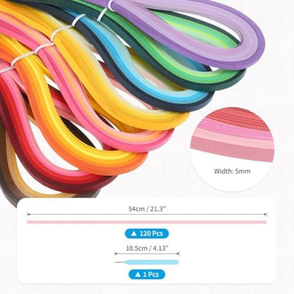 MECCANIXITY Paper Quilling Kit, 21.3 Inch 5mm Paper Quilling Strips with Blue Pen for Beginners DIY Hand Crafts Teaching Tools Flower Decoration(Red, Pack of 120) - Image 2